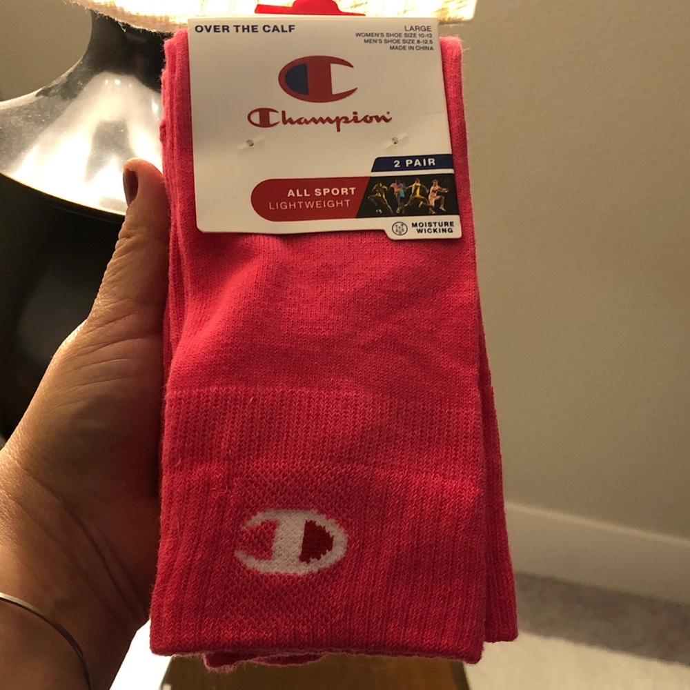 Champion Men's Athletic Pink Over the Calf Socks